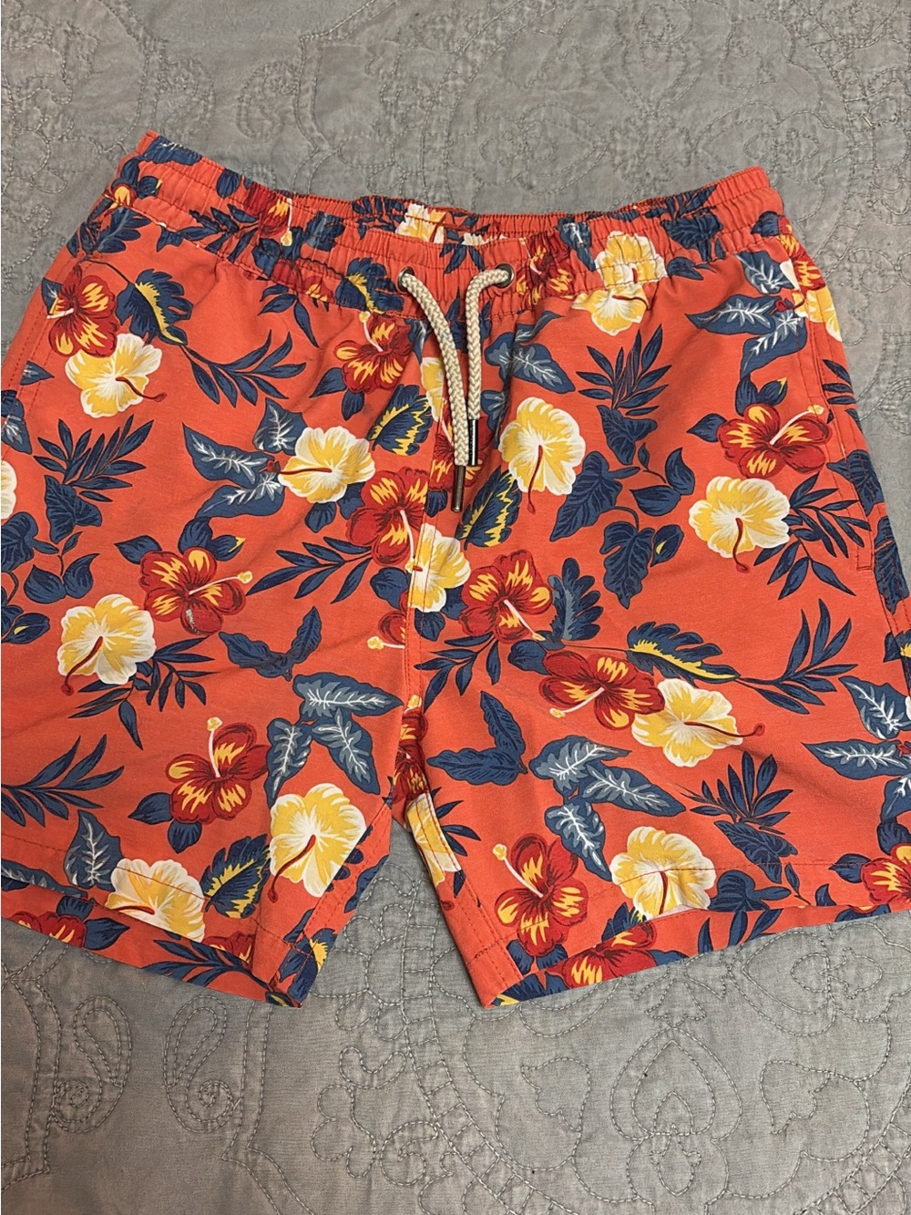 Fair Harbor Orange Floral Kids Swim Trunks